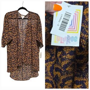 LuLaRoe NWT Lindsay Kimono Cardigan Navy Silky Soft Chiffon Printed Open Front
